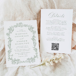 Invitación Sage Green Victorian Floral All in One Wedding