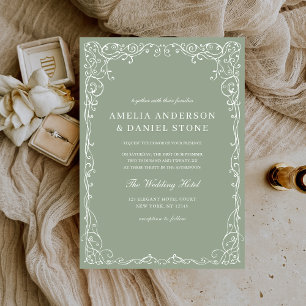 Invitación Sage Green Victorian Minimalista elegante Boda