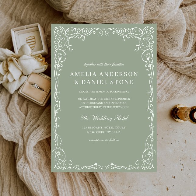 Invitación Sage Green Victorian Minimalista elegante Boda (Subido por el creador)