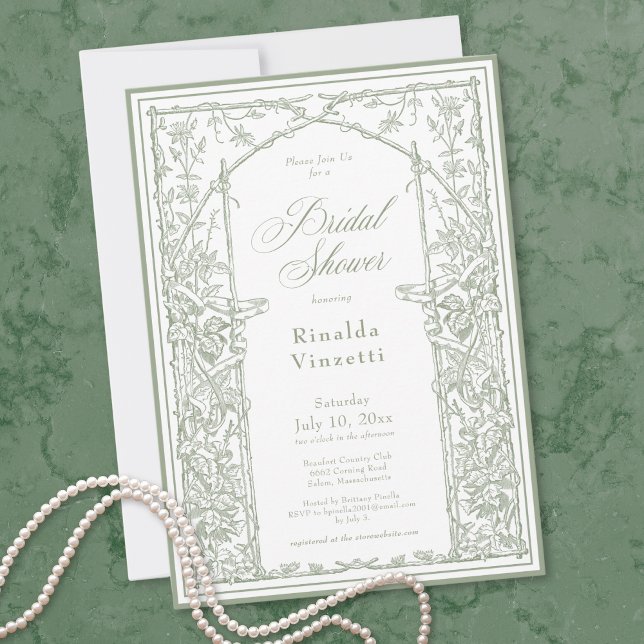 Invitación Sage Green Vintage Botanical Trellis Bridal Shower (Sage Green Vintage Botanical Trellis Bridal Shower Invitation)