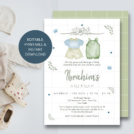 Invitación Sage Green Watercolor Baby Boy Aqeeqah Invitation