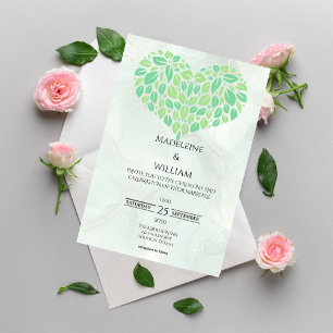 Invitación Sage Green Watercolor Corazón Boda Minimalista