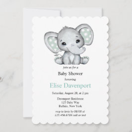Invitación Sage Green Watercolor Elephant Baby Shower