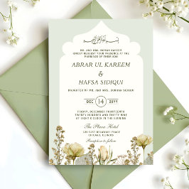 Invitación Sage Green Watercolor Floral Islamic Boda