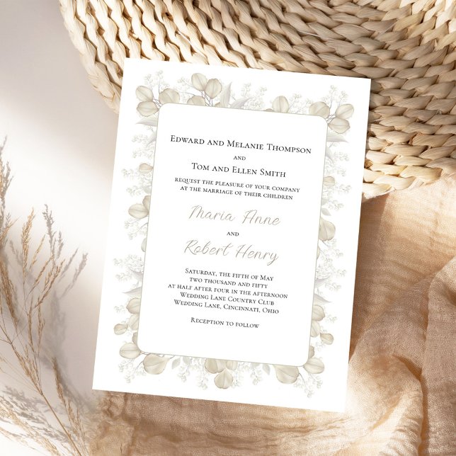 Invitación Sage Green Watercolor Leaves Boda (Simple and elegant sage green and cream foliage wedding invitation.)