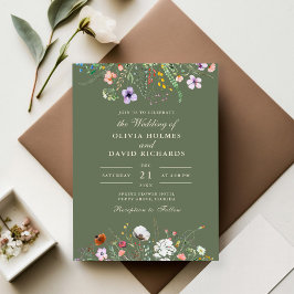 Invitación Sage Green Watercolor Wildflower Meadow Boda