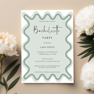 Invitación Sage Green Wavy Border Bachelorette Party