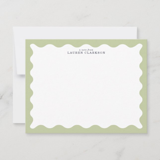 Invitación Sage Green Wavy Frame Note Card (Anverso)
