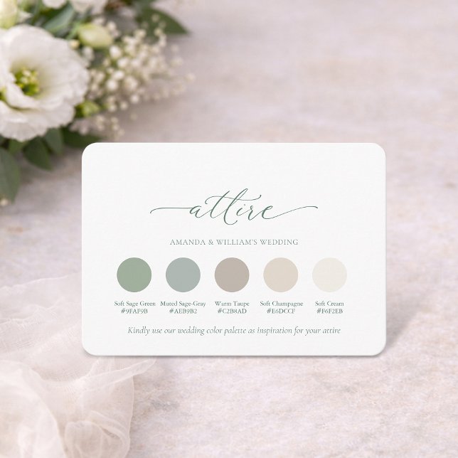 Invitación Sage Green Wedding Attire Color Palette Card  (Subido por el creador)