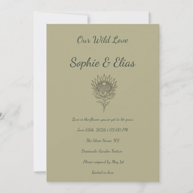 Invitación Sage Green Wedding Invitation Protea Botanical (Anverso)