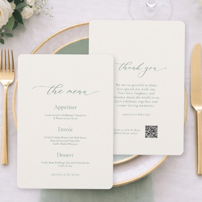 Invitación Sage Green Wedding Menu Card – Double Sided (Subido por el creador)