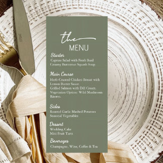 Invitación Sage Green Wedding Menu Card Editable Template