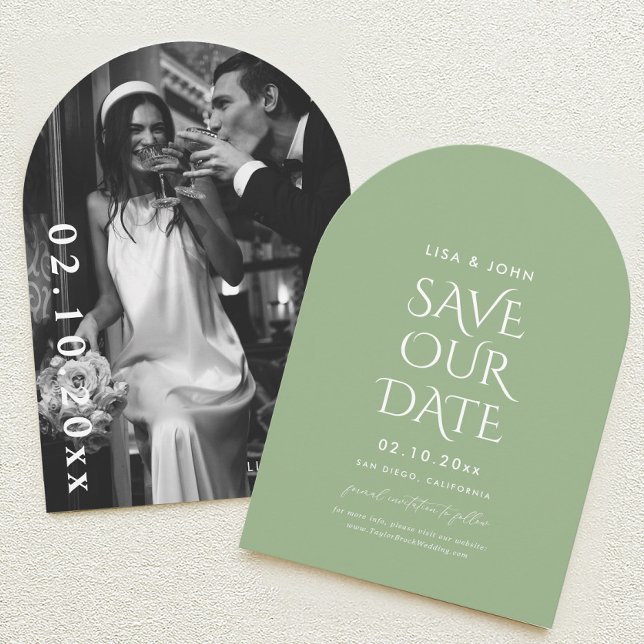 Invitación Sage Green Wedding Save the Date Photo Arch (Subido por el creador)