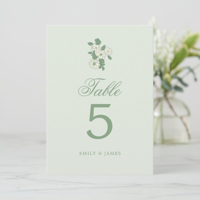 Invitación Sage Green Wedding Table Numbers Cards (Anverso de pie)