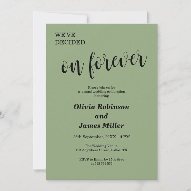 Invitación Sage Green We've Decided On Forever Casual Wedding (Anverso)