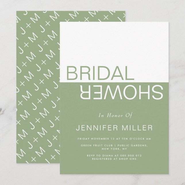 Invitación Sage green whimsical colorblock bridal shower (Anverso / Reverso)