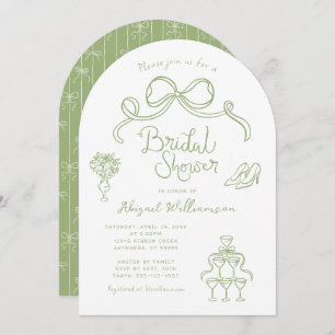 Invitación Sage Green Whimsical Hand Drake Bridal Shower