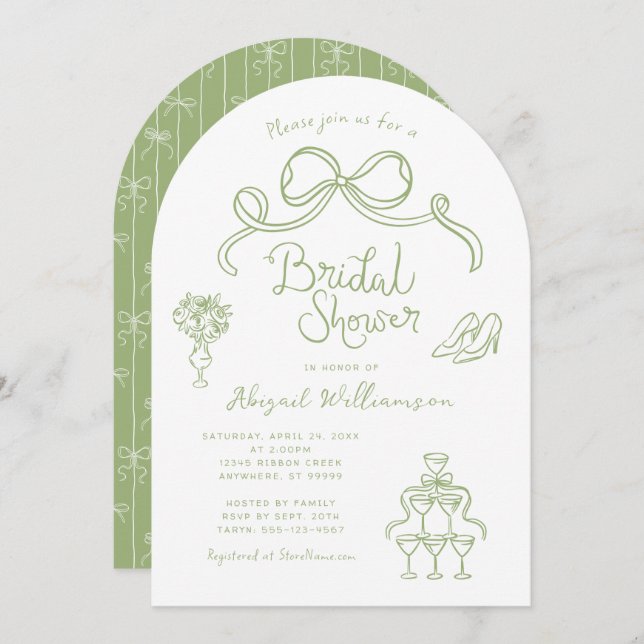 Invitación Sage Green Whimsical Hand Drake Bridal Shower (Anverso / Reverso)