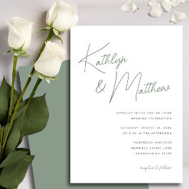 Invitación Sage Green Whimsical Script Boda Minimalista