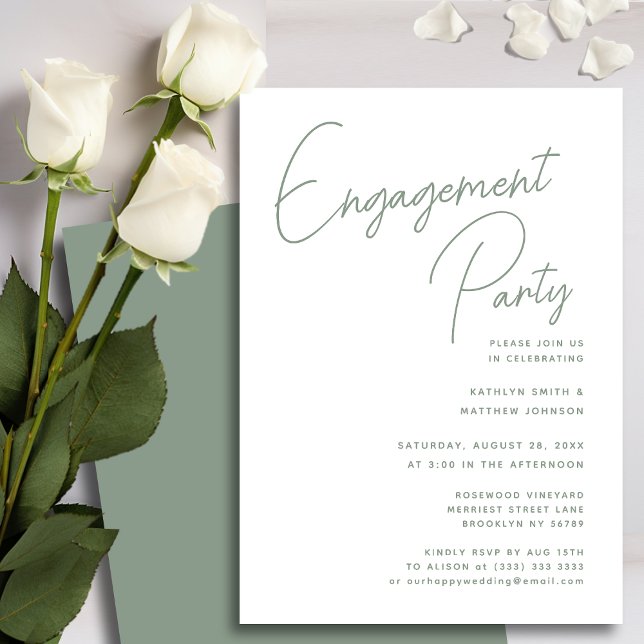 Invitación Sage Green Whimsical Script Moda Engagement Party (Subido por el creador)