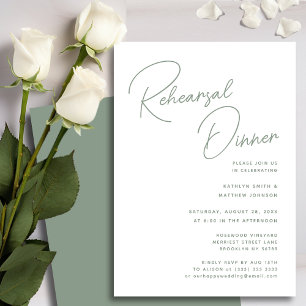 Invitación Sage Green Whimsical Script Moda ensayo Cena