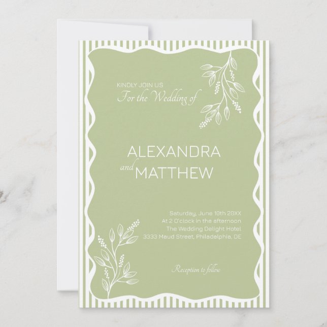 Invitación Sage Green Whimsical Wavy Border Boda (Anverso)