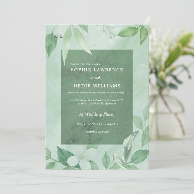 Invitación Sage Green Whimsical wildflower Boho (Anverso de pie)
