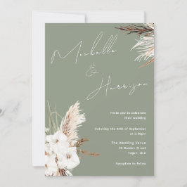 Invitación Sage Green White Boho Floral Moderno Boda