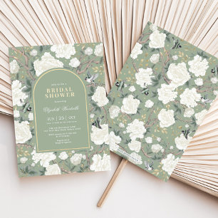 Invitación Sage Green White Chinoiserie Floral Bridal Shower
