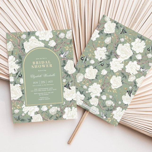 Invitación Sage Green White Chinoiserie Floral Bridal Shower (Subido por el creador)