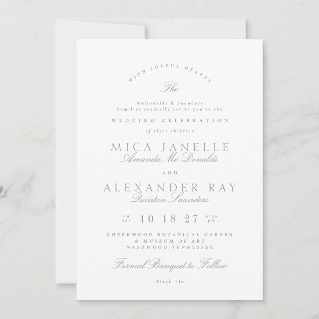 Invitación Sage Green White Classic Elegante Boda formal (Anverso)