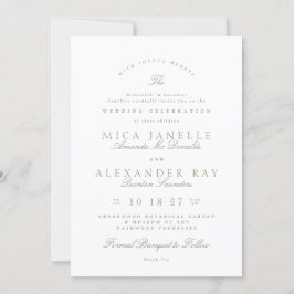 Invitación Sage Green White Classic Elegante Boda formal