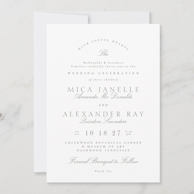 Invitación Sage Green White Classic Elegante Boda formal (Anverso)