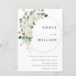 Invitación Sage Green White Floral Moderno Boda