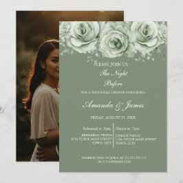 Invitación Sage Green White Floral Rehearsal Dinner
