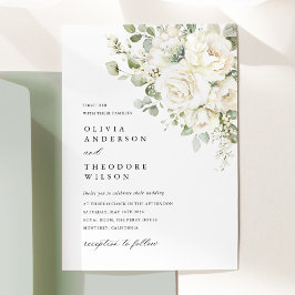 Invitación Sage Green White Floral Watercolor Elegant Wedding