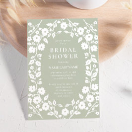 Invitación Sage Green White Stylish Folk Floral Bridal Shower