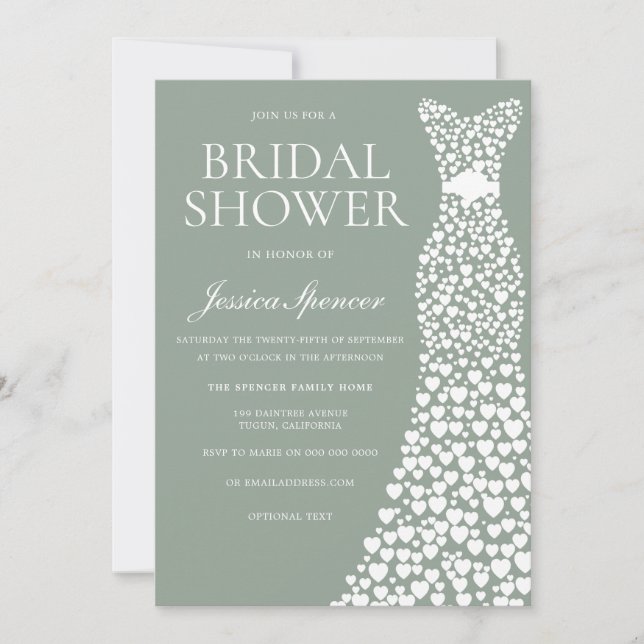 Invitación Sage Green & White Vress Bridal Shower (Anverso)