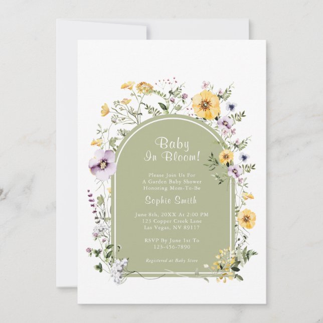 Invitación Sage Green Wildflower Baby In Bloom Baby Shower (Anverso)