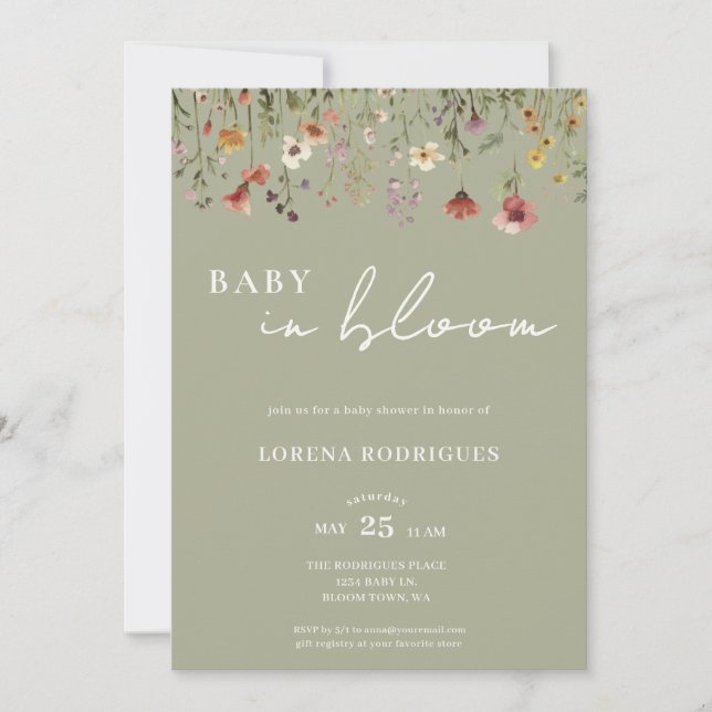 Invitación Sage Green Wildflower Baby in Bloom Baby Shower (Anverso)
