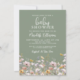 Invitación Sage Green Wildflower Baby Shower