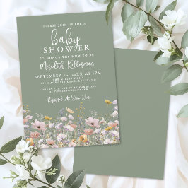 Invitación Sage Green Wildflower Baby Shower