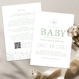 Invitación Sage Green Wildflower Baby Shower All-in-One 