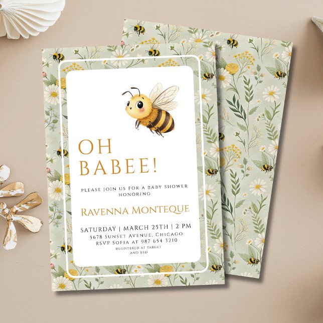 Invitación Sage Green Wildflower Bee Custom Oh Babee Shower (Subido por el creador)