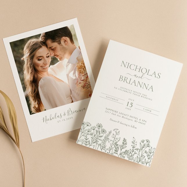 Invitación Sage Green Wildflower Boho Boda Foto moderna (Subido por el creador)