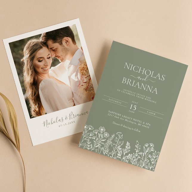 Invitación Sage Green Wildflower Boho Boda Foto moderna (Subido por el creador)