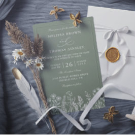 Invitación Sage Green Wildflower Boho Budget QR Code Wedding