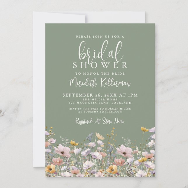 Invitación Sage Green Wildflower Bridal Shower (Anverso)