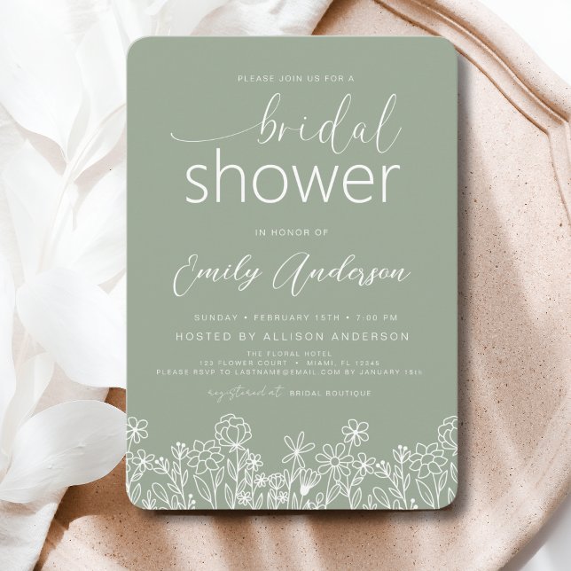 Invitación Sage Green Wildflower Bridal Shower Elegant (Subido por el creador)