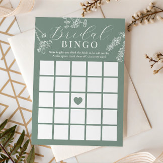 Invitación Sage Green Wildflower Bridal Shower Gift Bingo
